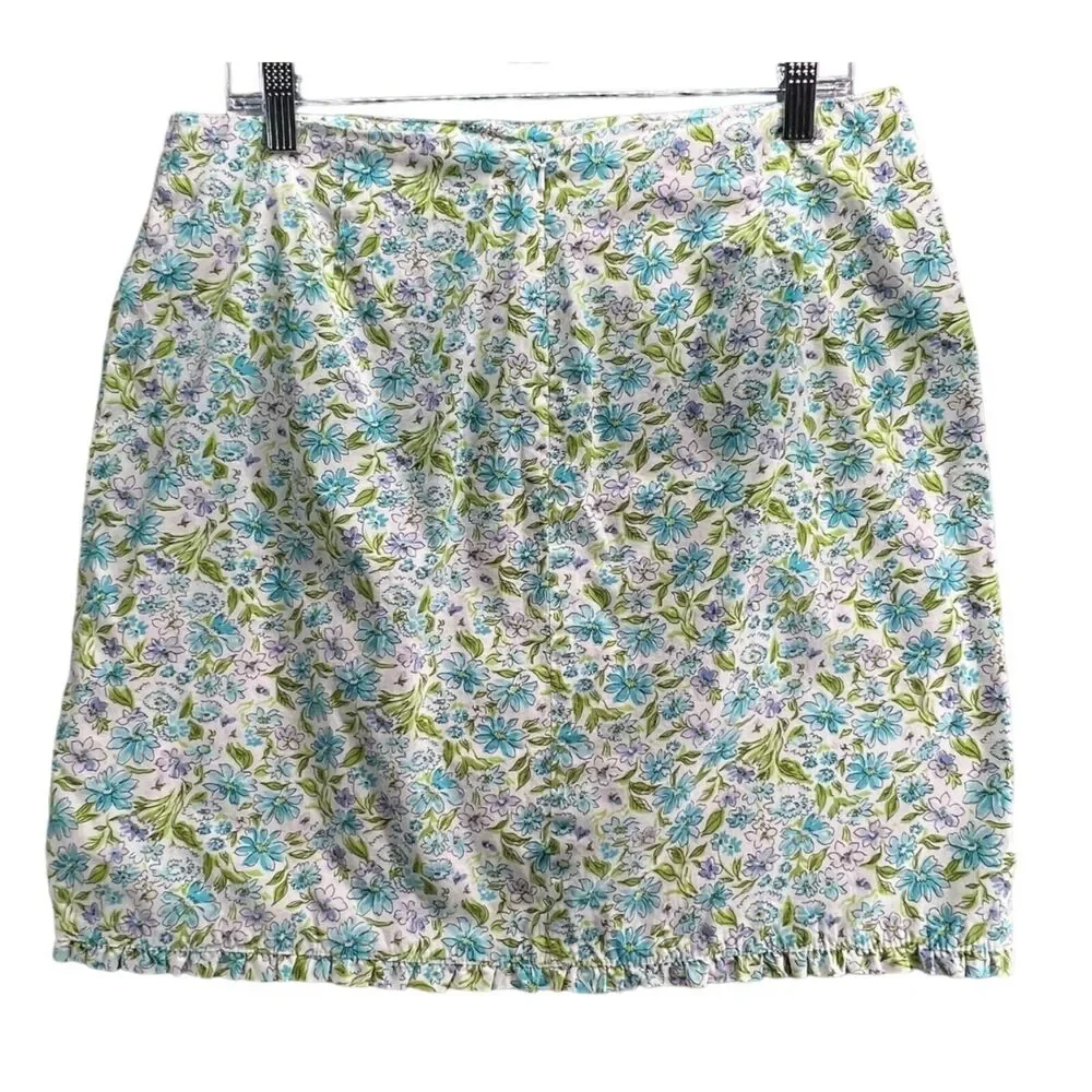 Jones New York Skirt Womens 12P Multi Floral Print Stretch Ruffle Hem‎ Cottage
